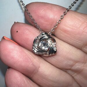 Silver Tone and Rhinestone Pendant Necklace